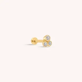 14K Solid Gold Trinity Shiny Diamond Threaded Labret