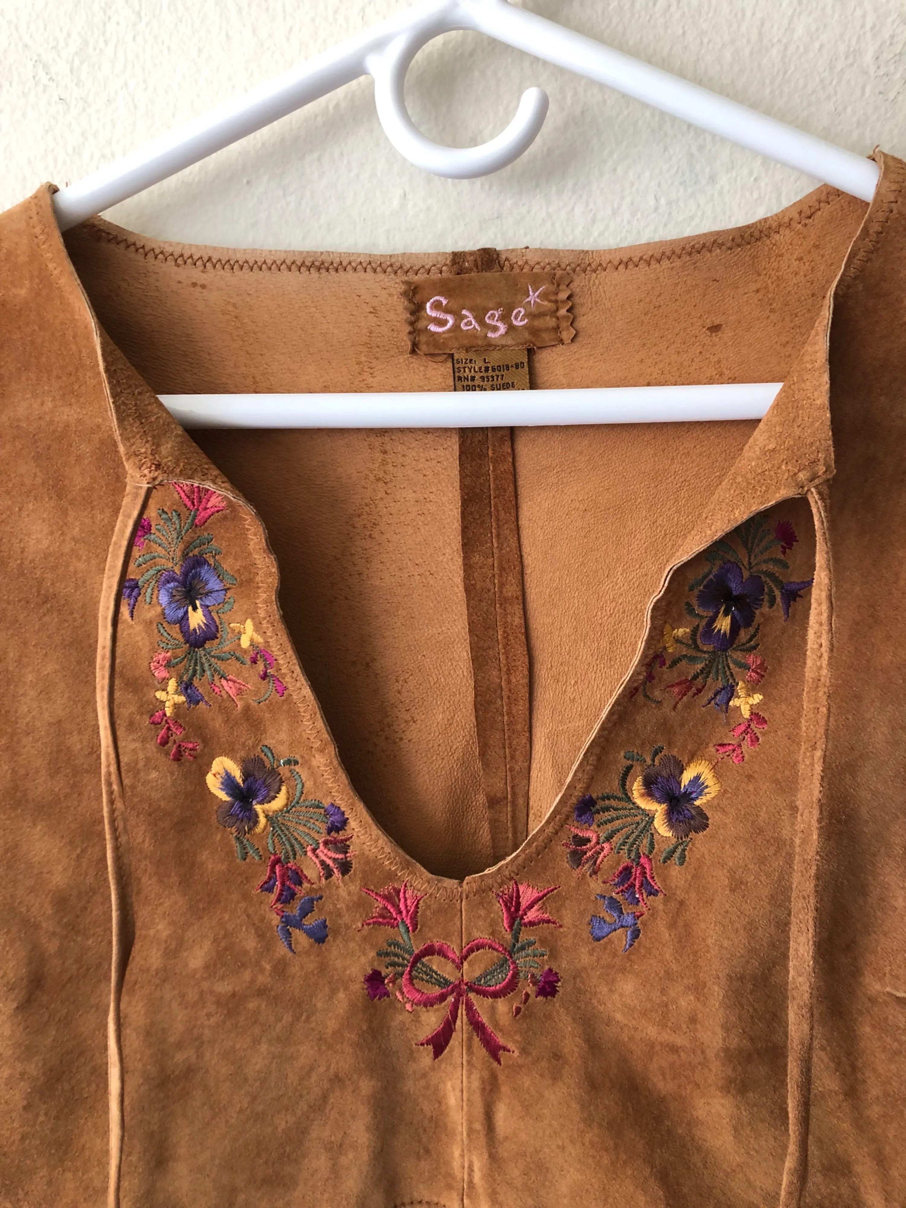 '90’s Embroidered Suede Top by Sage