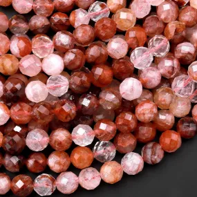 AAA Faceted Natural Red Hematoid Lepidocrocite Quartz 6mm 8mm 10mm Round Beads Rare Red Quartz Crystal Powerful Energy Stone 15.5" Strand