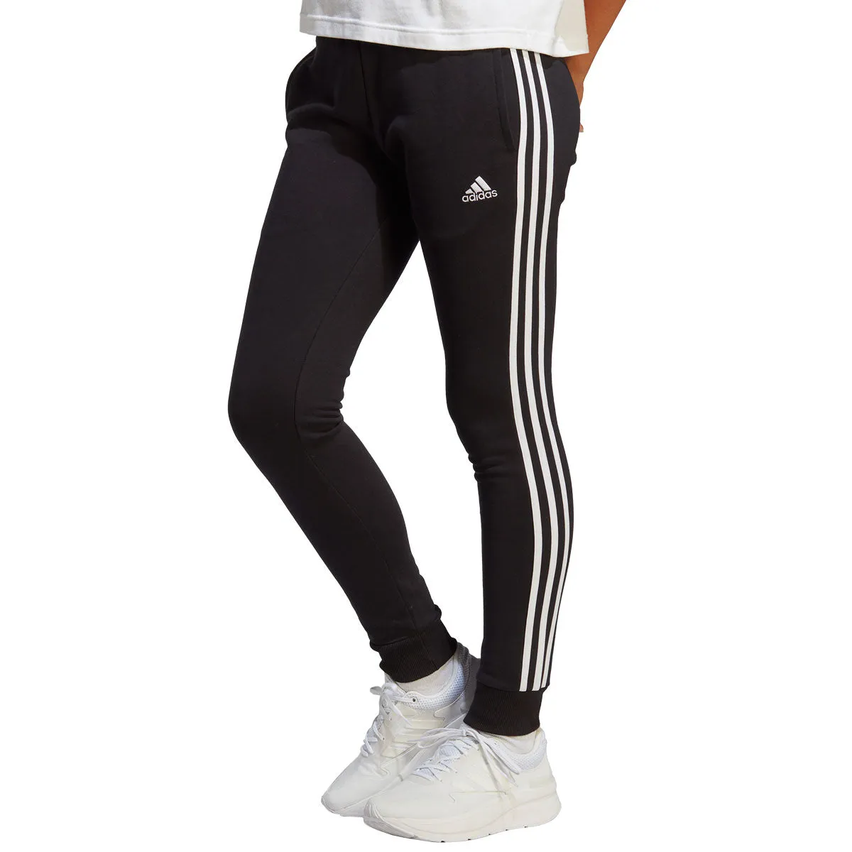 adidas Essentials 3 Stripes French Terry Cuffed Joggers - Womens - Black/White