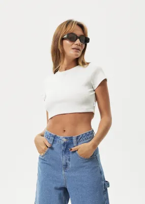 AFENDS Womens Abbie - Ribbed Cropped Tee - Off White