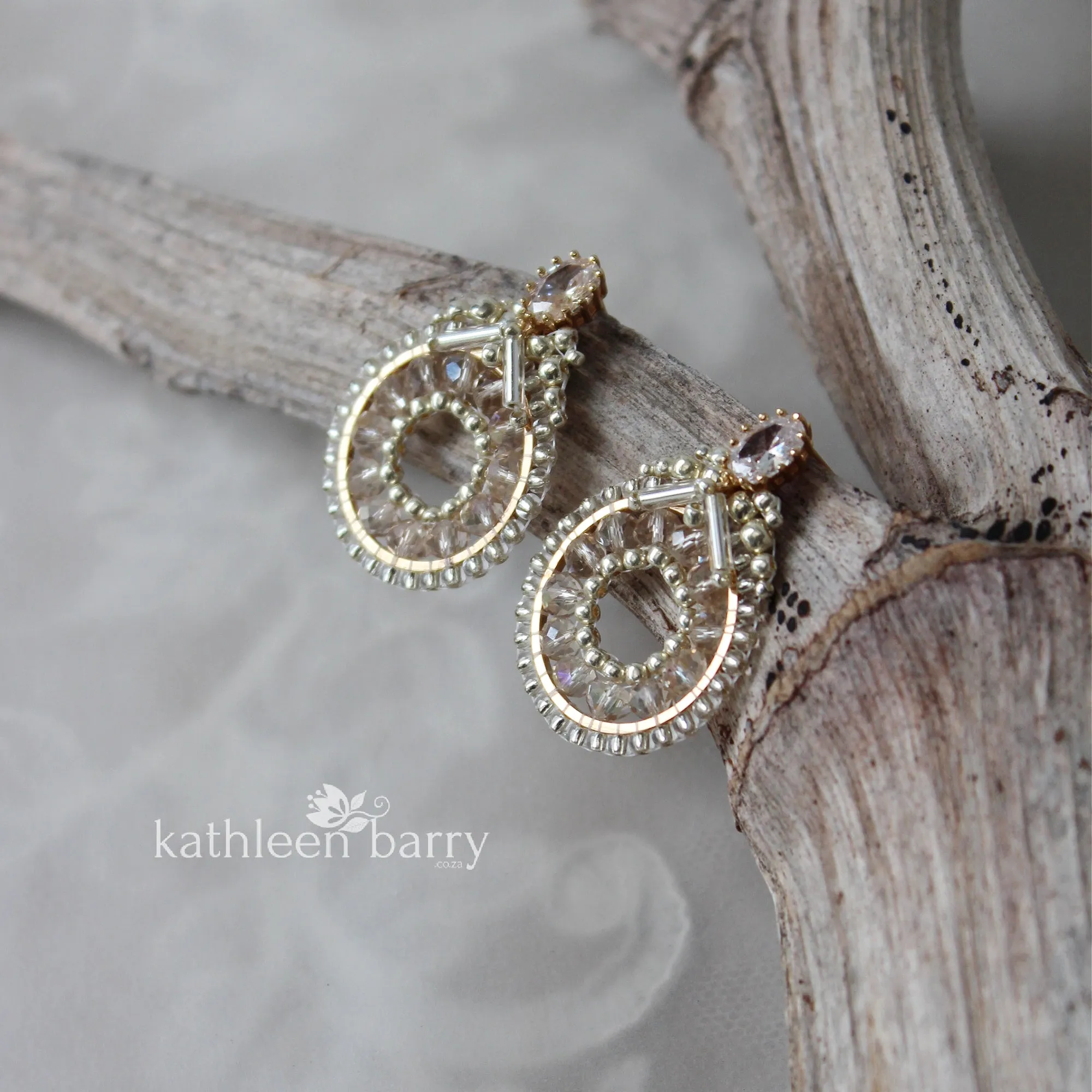 Berdean beaded hoop stud earrings - Champagne, silver & gold - Custom colors available