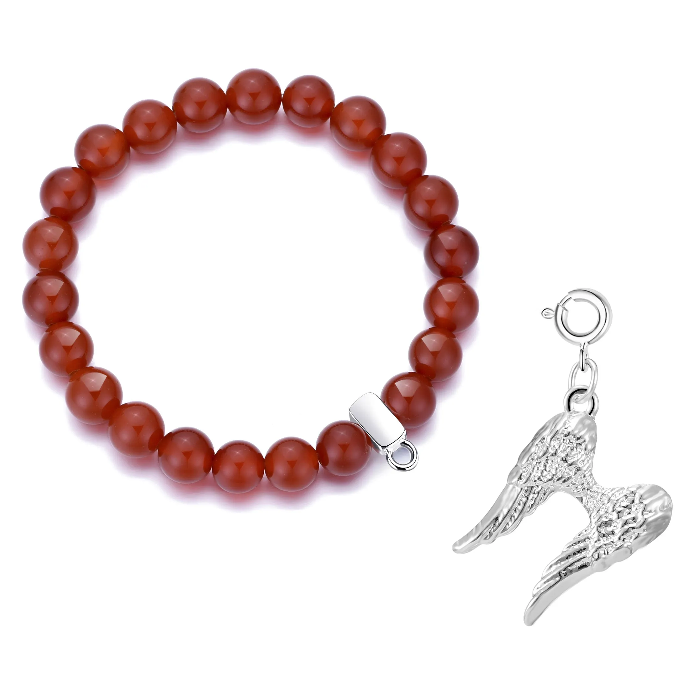 Carnelian Gemstone Stretch Bracelet with Charm Created with Zircondia® Crystals