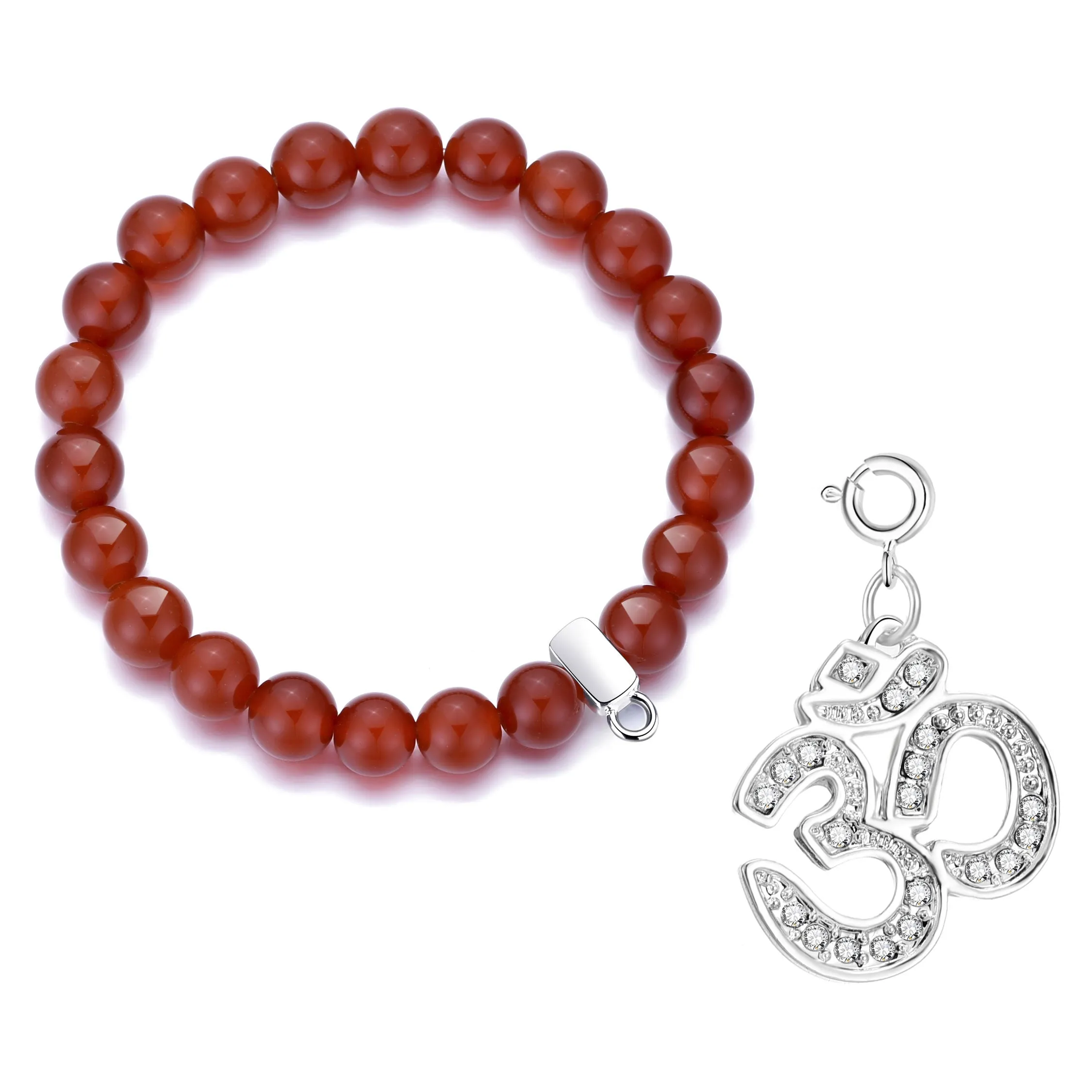 Carnelian Gemstone Stretch Bracelet with Charm Created with Zircondia® Crystals