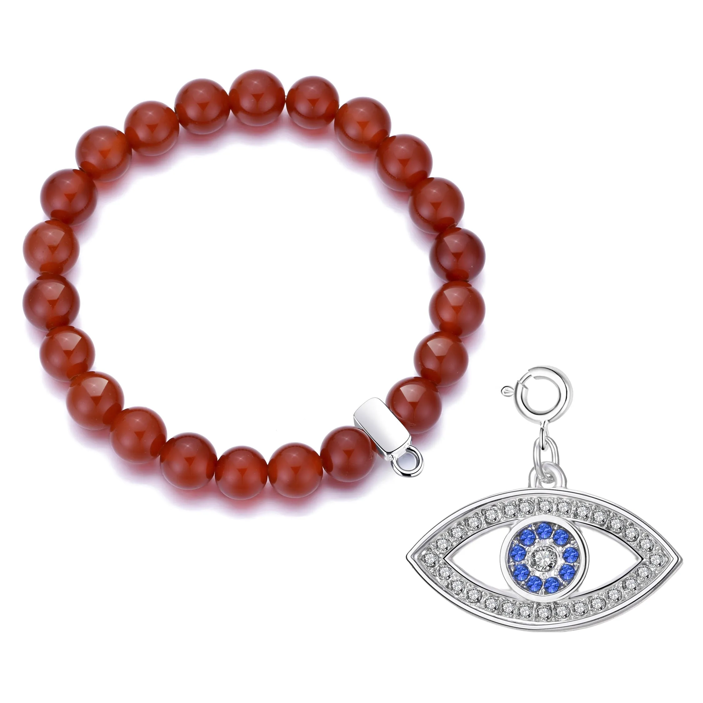 Carnelian Gemstone Stretch Bracelet with Charm Created with Zircondia® Crystals