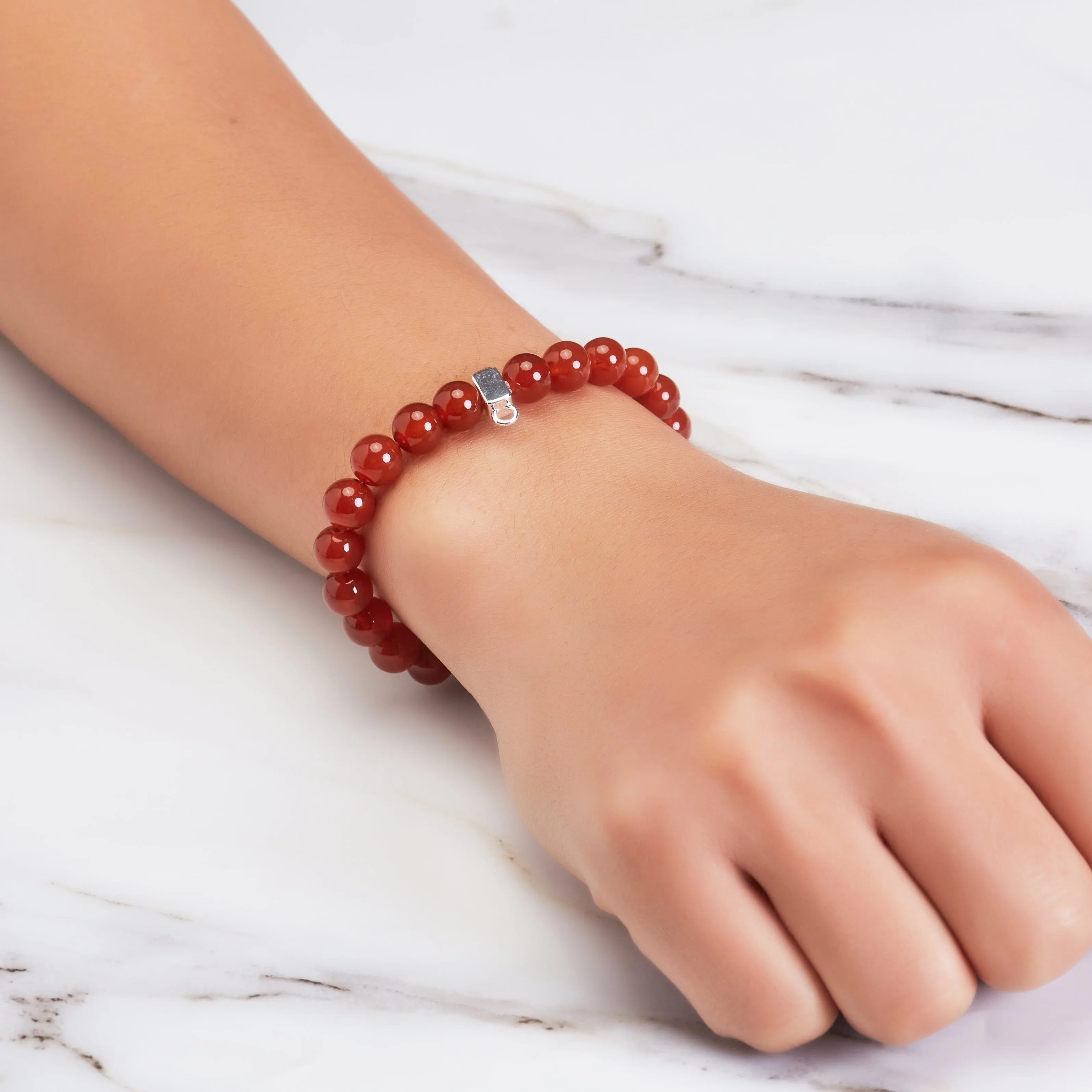 Carnelian Gemstone Stretch Bracelet with Charm Created with Zircondia® Crystals