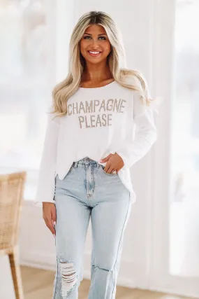 Champagne Please Pullover Sweater -  White