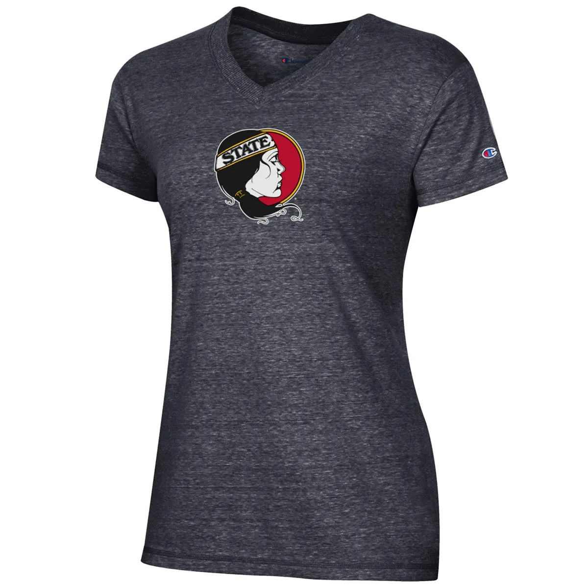 Champion Women's Vault Lady Seminole Logo Tri-blend Short Sleeve V-neck T-shirt - Black