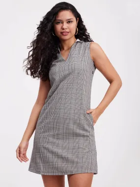 Checkered A-Line Dress - Black And White