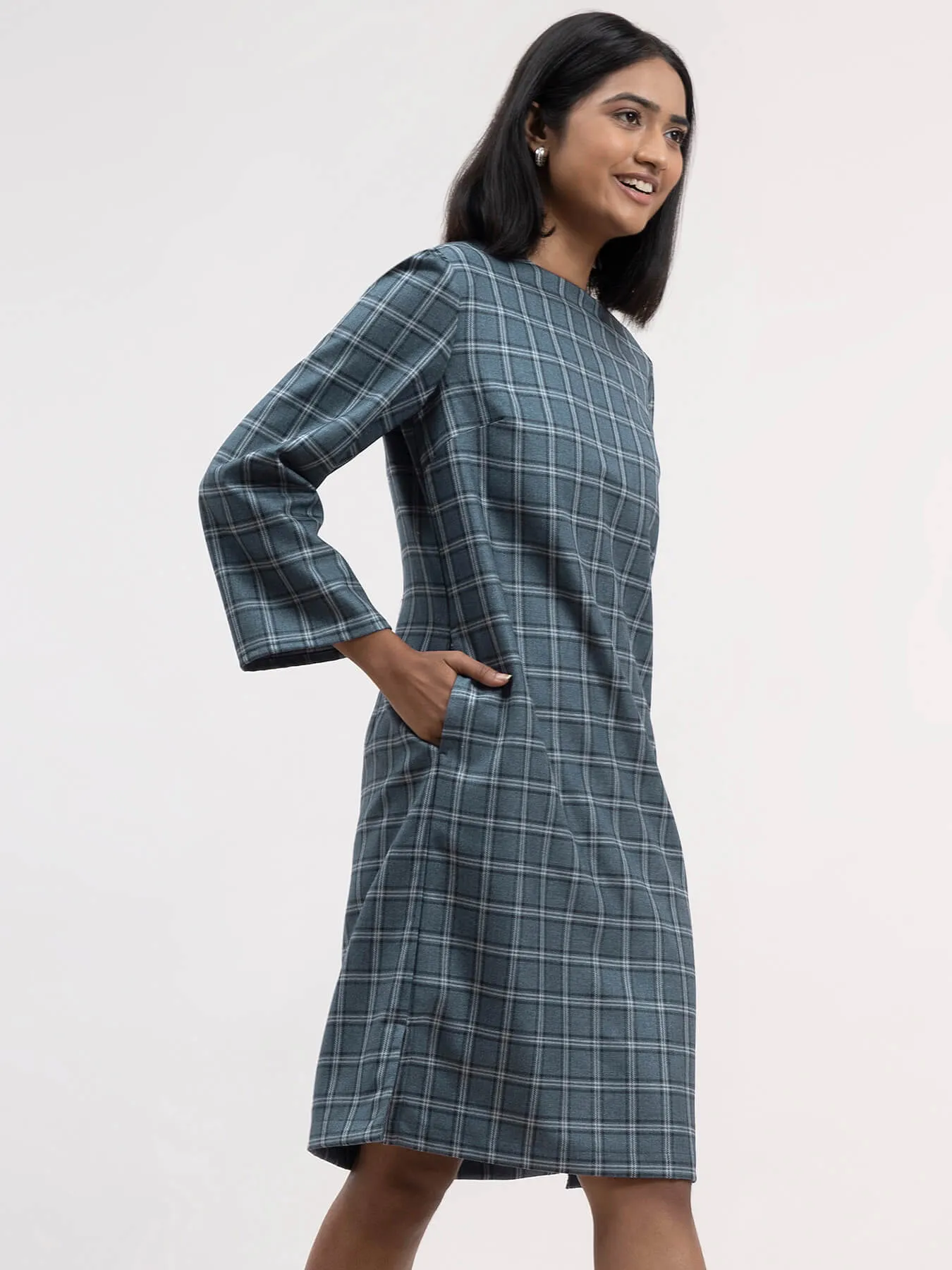 Checkered Shift Dress - Blue