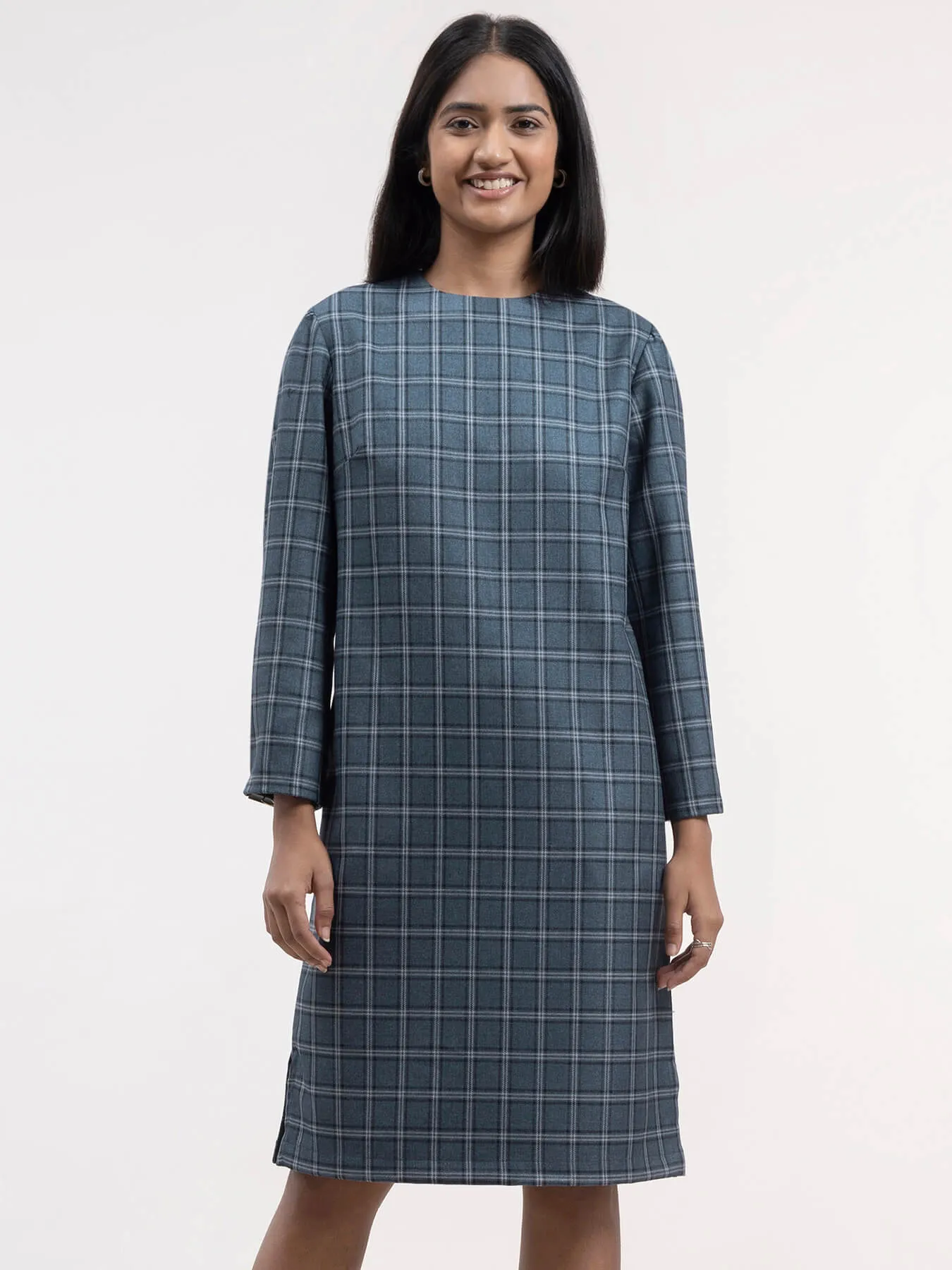 Checkered Shift Dress - Blue