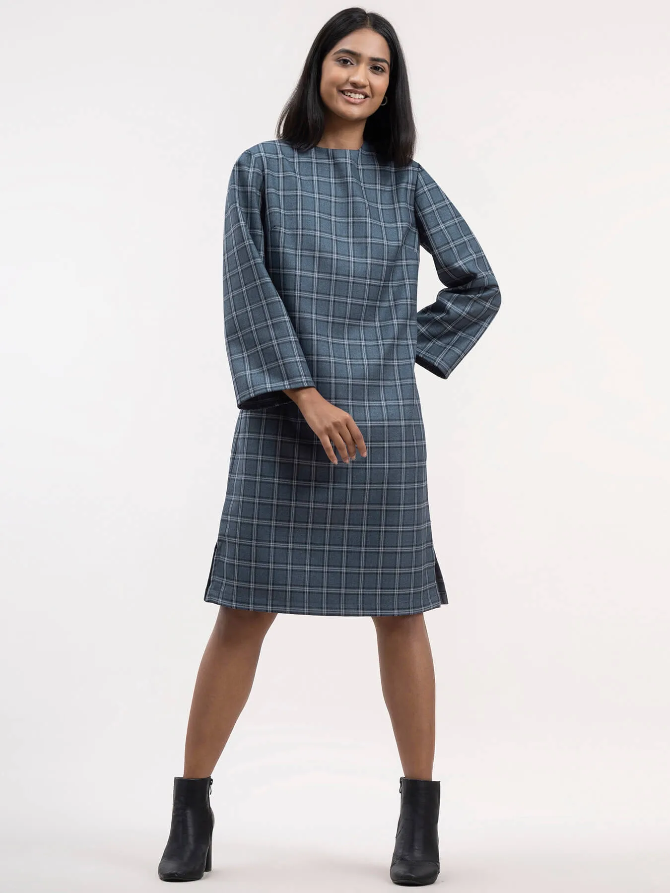 Checkered Shift Dress - Blue