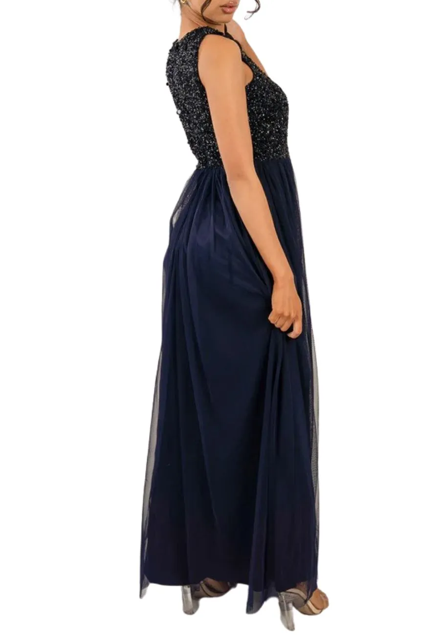 Dark Navy Shiny Sequins Gown