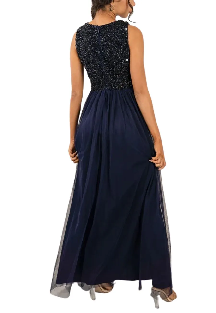 Dark Navy Shiny Sequins Gown