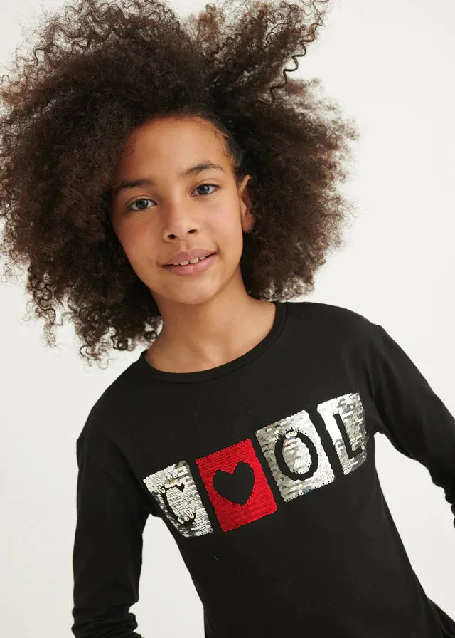 Girls Reversible Sequin Long Sleeve T-Shirt | Mayoral