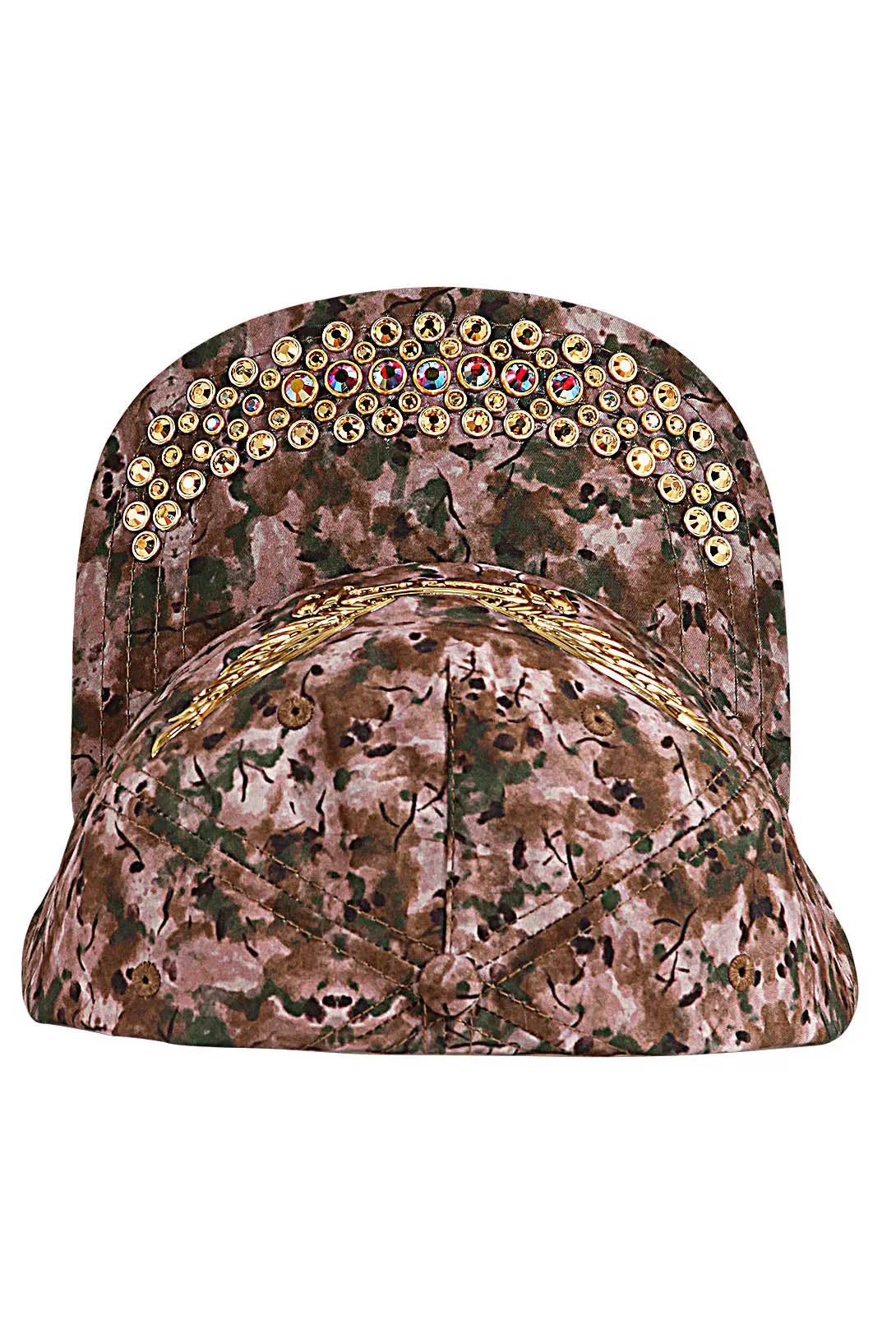 GREEN CAMO SNAPBACK WITH GOLD & RED CRYSTALS