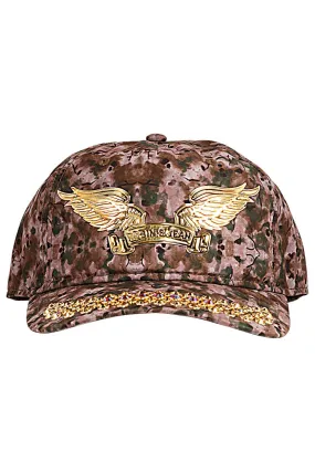 GREEN CAMO SNAPBACK WITH GOLD & RED CRYSTALS