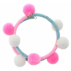 KIDS PINK AND BABY BLUE SEQUIN WRAP WITH PINK AND WHITE POM POMS BRACELET