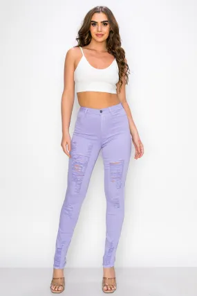 LV-420 LILAC RIPPED SKINNY DENIM