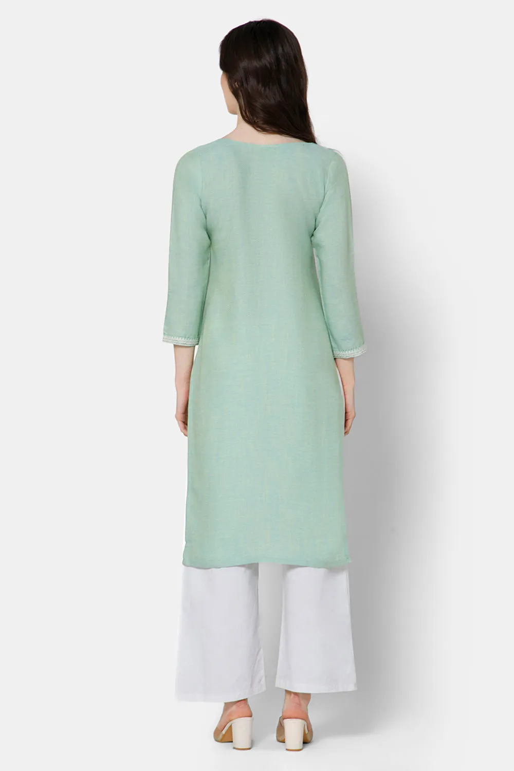 Mythri Straight kurthi with V-neck and 3/4th sleeves  - Sky Blue - E078