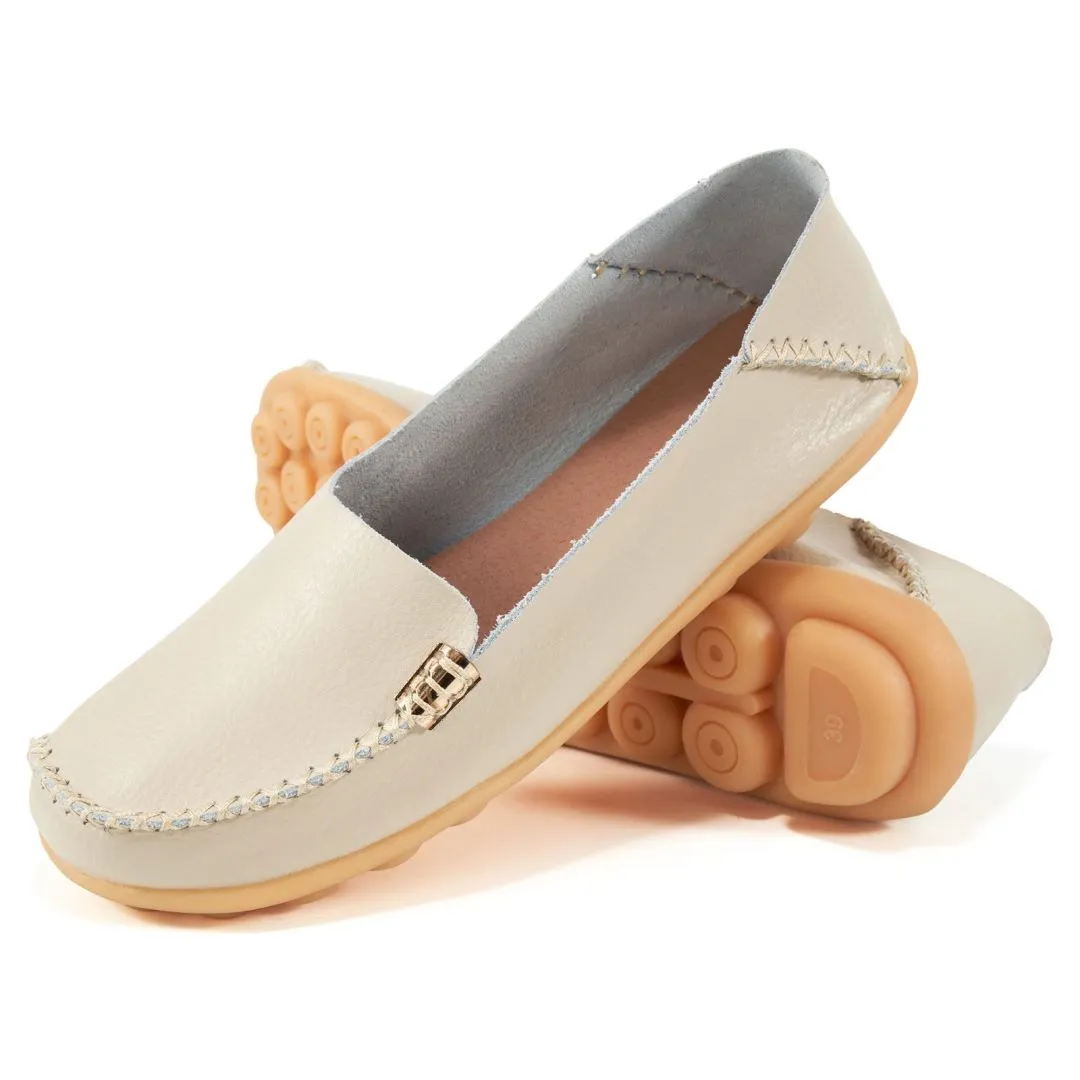 【No.12】Women's Comfortable Leather Loafers Casual Round Toe Moccasins Wild Driving Flats Soft Walking Shoes Women Slip On