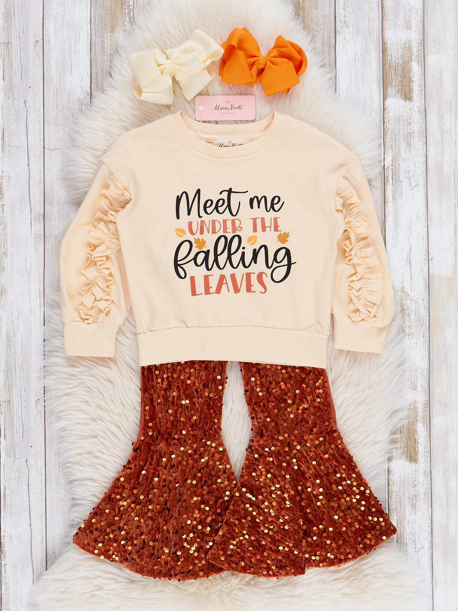 Orange Falling Leaves Sequin Bell Bottoms Outfit