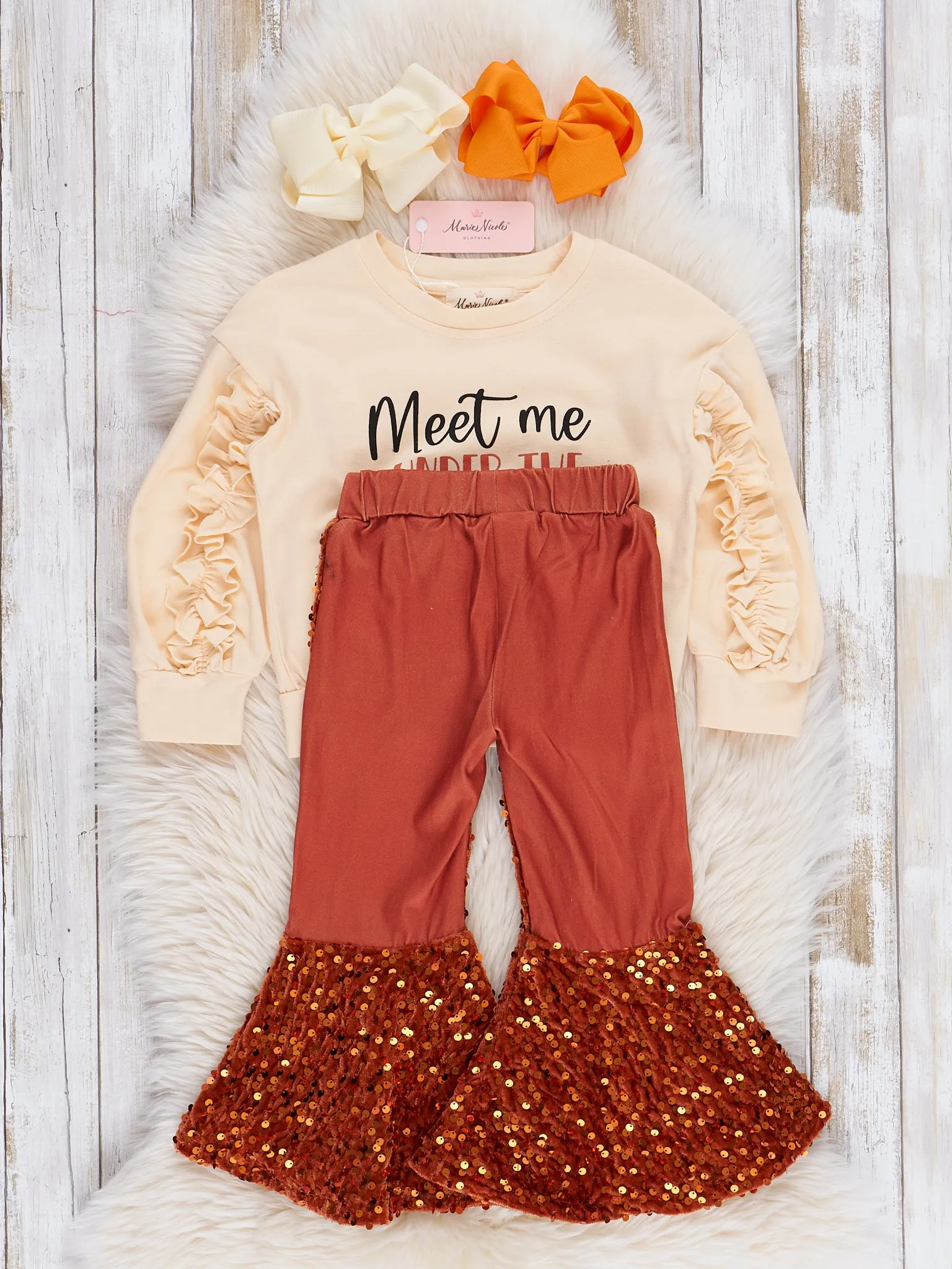 Orange Falling Leaves Sequin Bell Bottoms Outfit