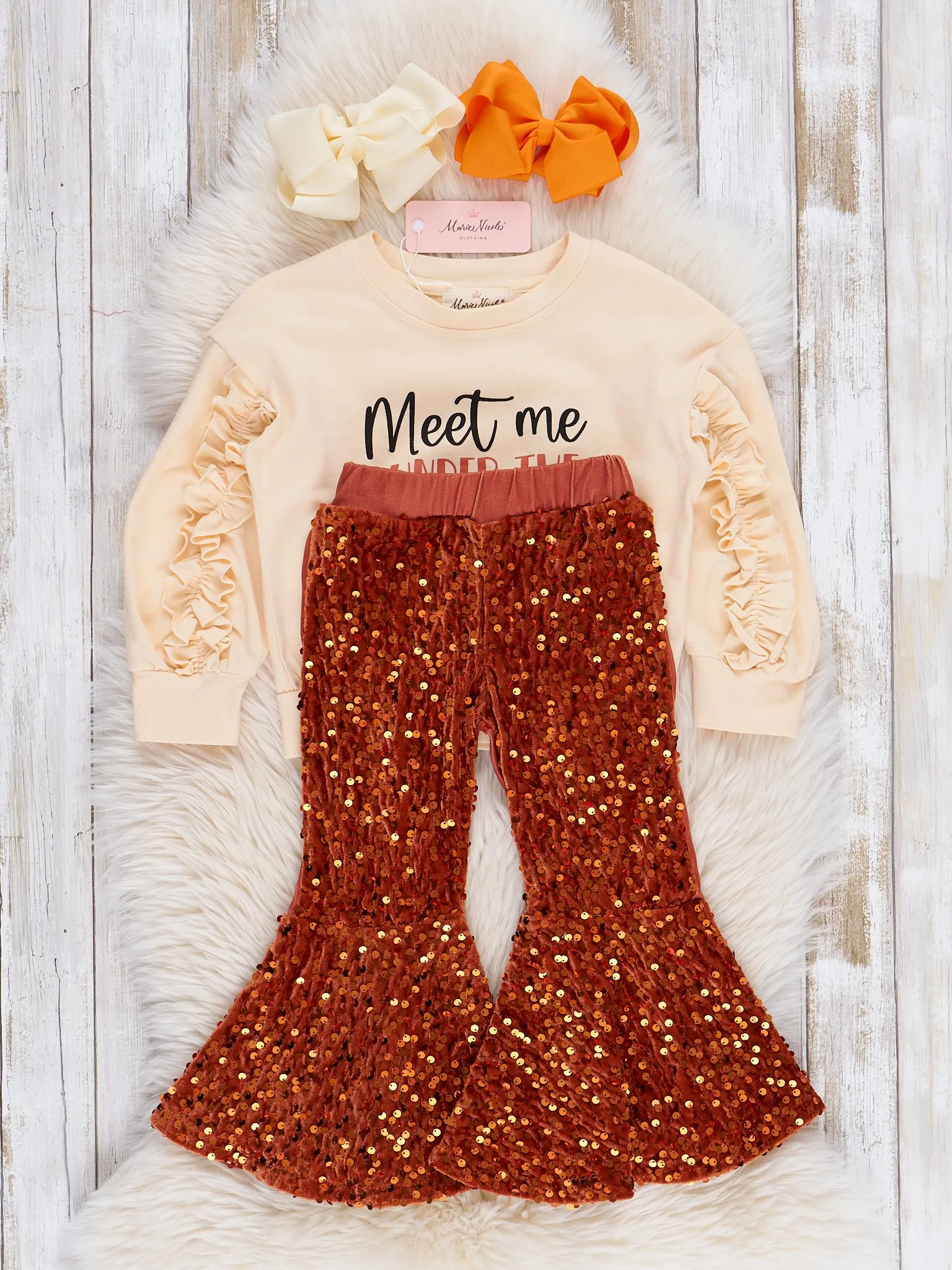 Orange Falling Leaves Sequin Bell Bottoms Outfit