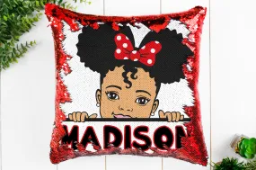 Peeping Little Girl Sequin Pillow