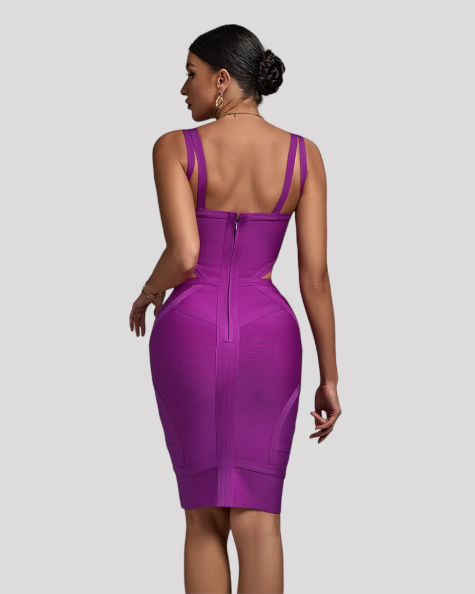 Purple Fitted Cocktail Dress with Cut Outs