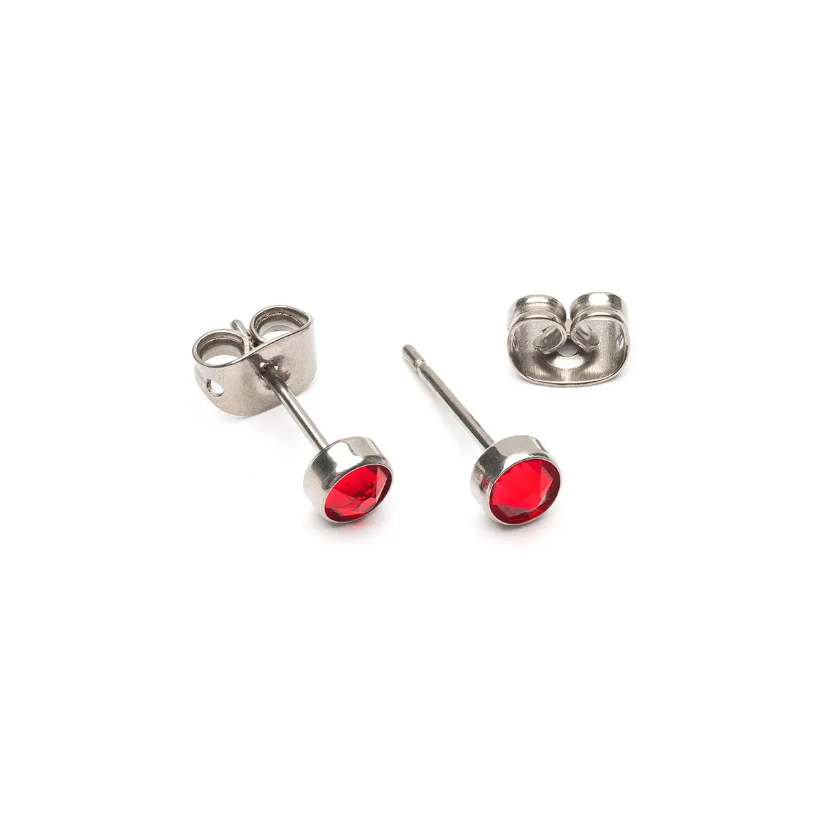 Red Bezel Titanium Stud Earrings