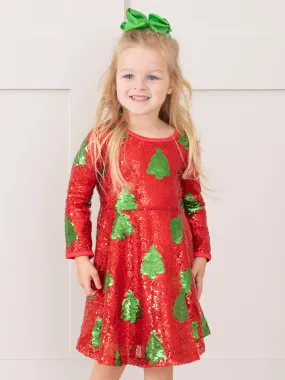 Red Sequin Christmas Tree Dress