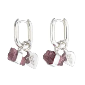 ROUGH GEM CHARM - OVAL HOOPS - GARNET - SILVER