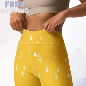 Scandinavian Forest Yellow High Waist Leggings