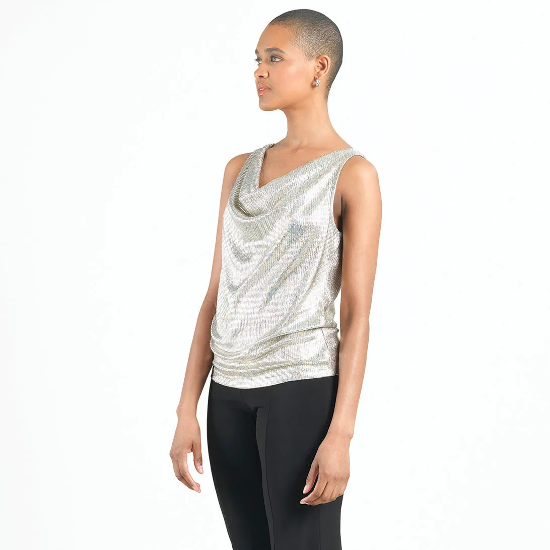 Shimmer Foil Lamé - Cowl Neck Draped Tank - Champagne - Limited Edition!