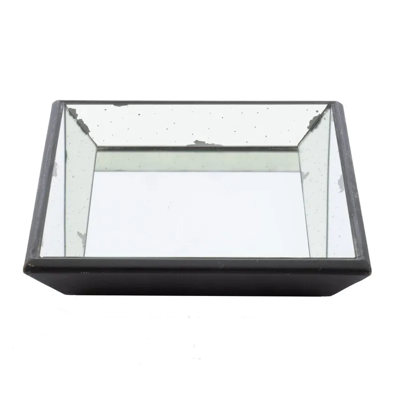 Slandblic Square Glass/Metal Black Coffee Table Tray