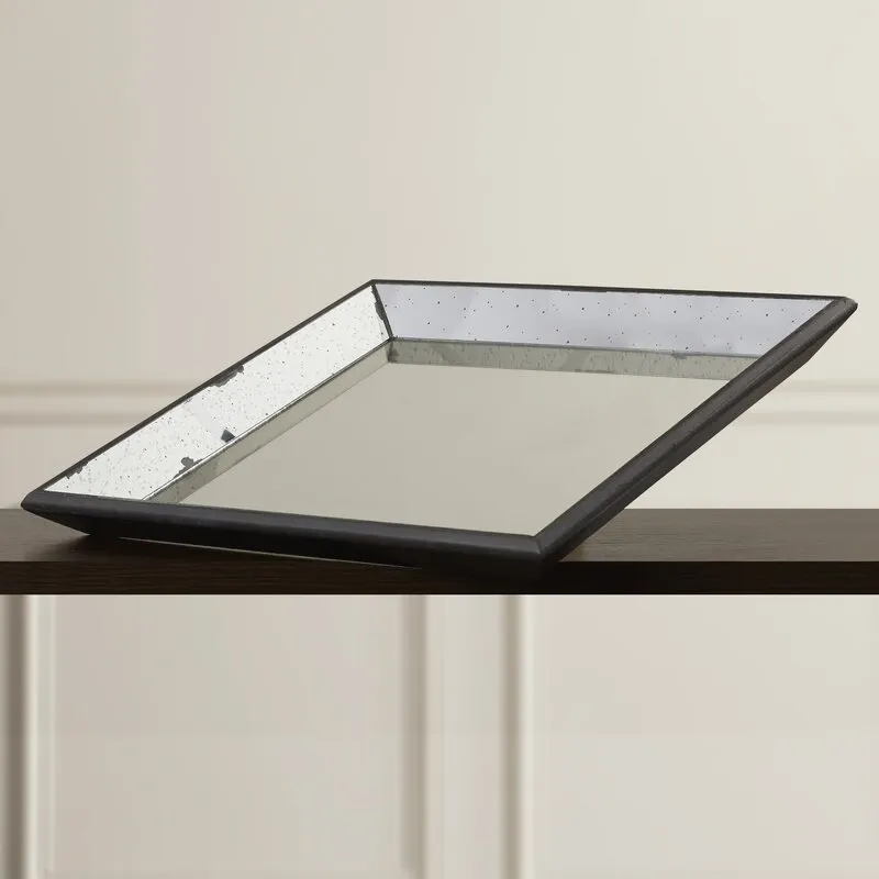 Slandblic Square Glass/Metal Black Coffee Table Tray