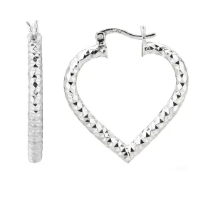 Sterling Silver Rhodium Plated  Heart Shape Hoop Earrings, Diameter 25mm