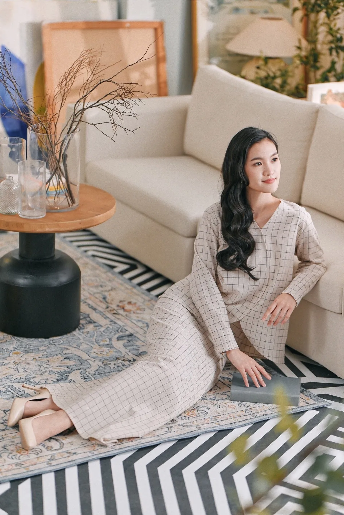 The Caya Women Bulan Blouse - Good Champagne Checked