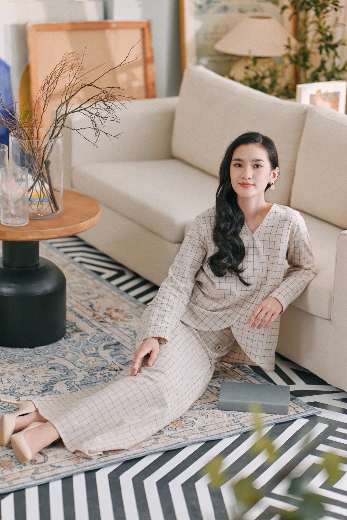 The Caya Women Bulan Blouse - Good Champagne Checked