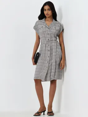 Wardrobe Brown Checkered A-Line Shirt Dress with Belt