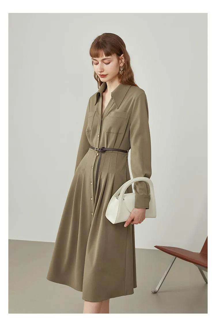 Winter Coffee All-match Long Shirt Dress